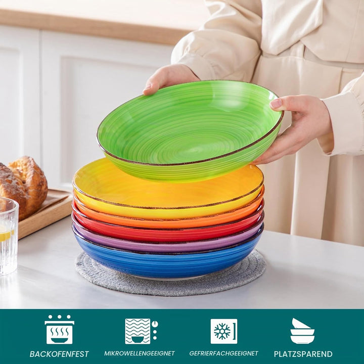 vancasso Suppenschalen Steingut, Bonita Suppenteller 6er Set 1500ml, Pastateller, Spaghetti Tieftell