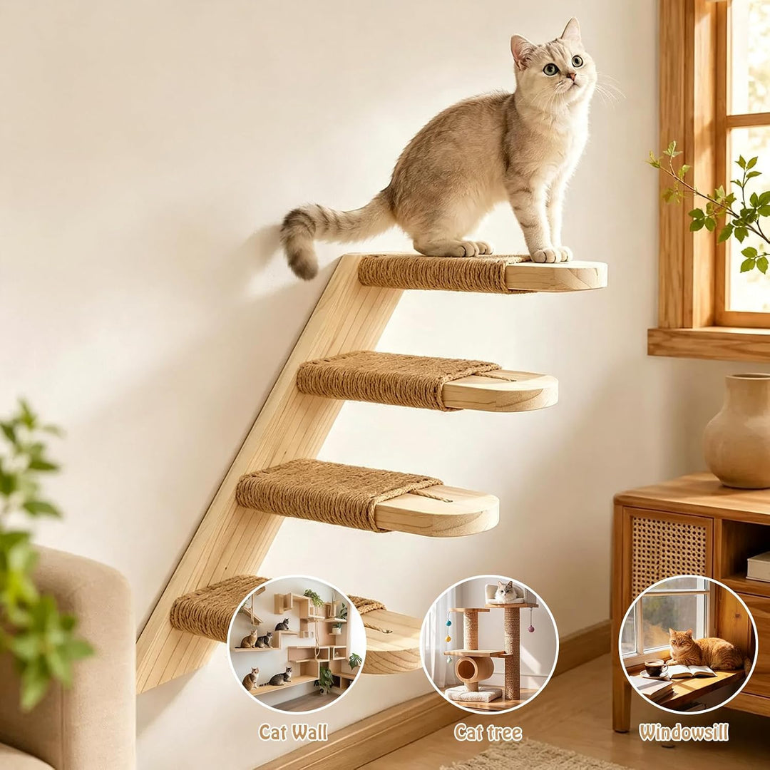 2 Stück Katzentreppe 4 Stufen, Kletterwand Katzen Kletterwand, Katzentreppe Wand, Wandmontage Katzen