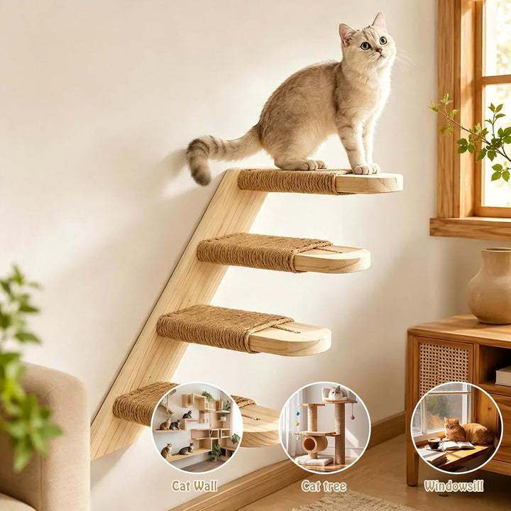 2 Stück Katzentreppe 4 Stufen, Kletterwand Katzen Kletterwand, Katzentreppe Wand, Wandmontage Katzen