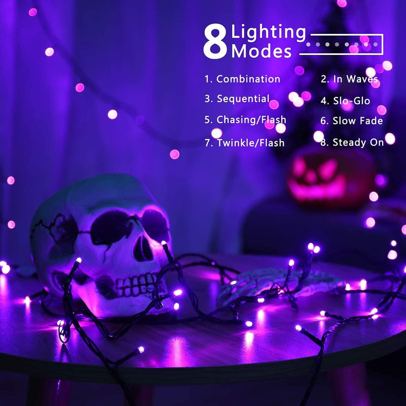 BrizLabs Halloween Lichterkette Outdoor, 20M 200 LED Lila Weihnachten Lichterketten Aussen Strombetr