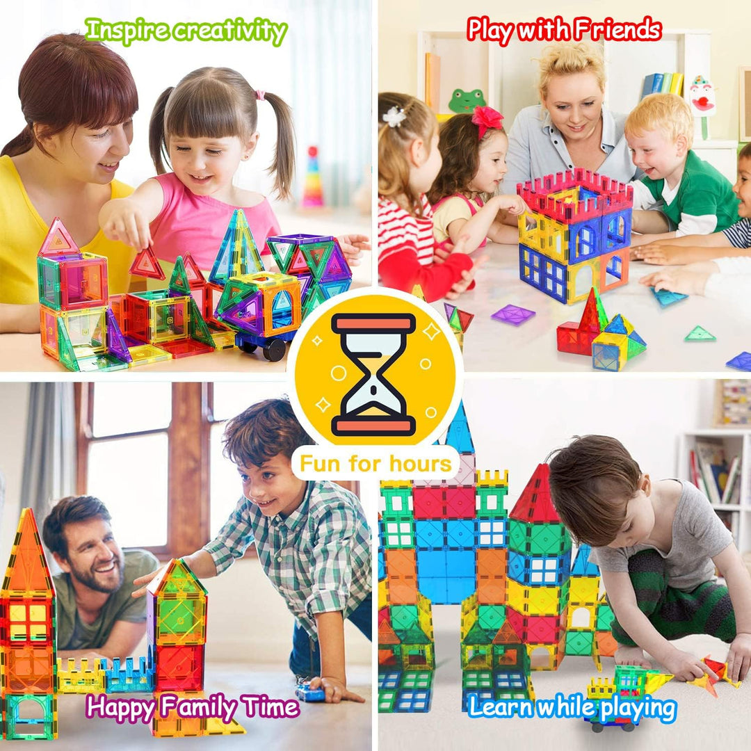 100PCS Magnetische Bausteine mit 2 Autos Magnetbausteine Kinder Magnetspiel Montessori Magnet Bauste