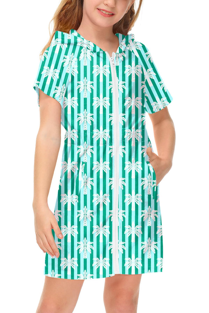 BesserBay Kinder Badeponcho Kapuze mit Taschen Frottee Bademantel Elastischer Bund Zip Surf Poncho H