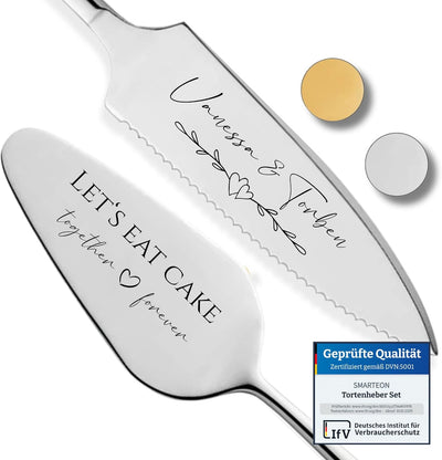 Tortenheber inkl. Tortenmesser im Set mit persönlicher Gravur als Geschenk zur Hochzeit, Jahrestag,