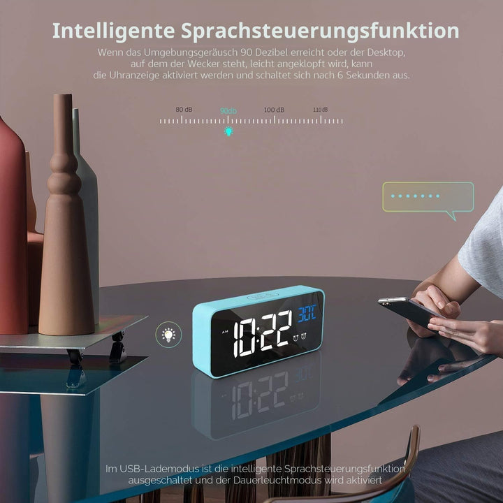 HOMVILLA Wecker, Wecker Digital mit Grosse LED Temperaturanzeige, Digitaler Wecker mit Dual Alarm, S