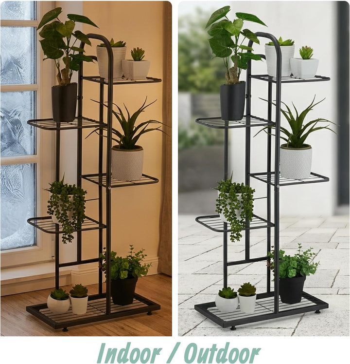 Relaxdays Pflanzenständer, 5 Ablagen, Pflanzentreppe Blumen &amp; Kräuter, Metall Blumenständer, HxBxT: