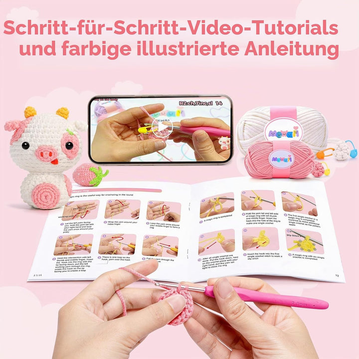 Mewaii Häkelset für Anfänger, Komplettes DIY Set für Erwachsene Häkelnadel Set mit Vorgestartetem Ga