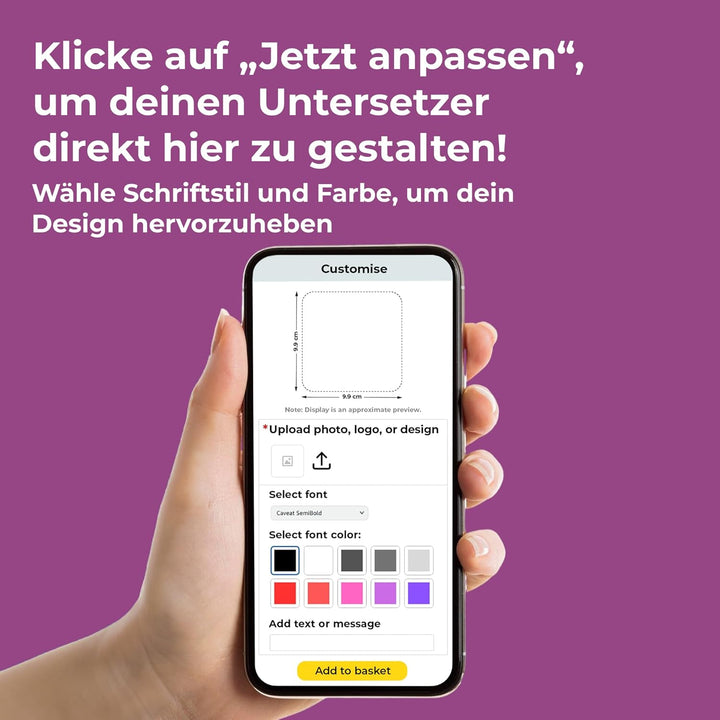 Cimpress Foto Untersetzer, Personalisierter Glasuntersetzer aus Kork, 9,5 × 9,5 cm, mit Bild oder Te