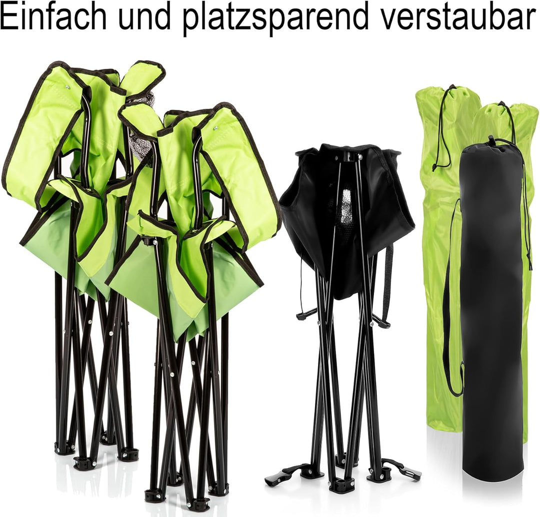 BigDean 2 Stück Campingstuhl mit Campingtisch faltbar – Faltstuhl in Neon Grün mit Getränkehalter &