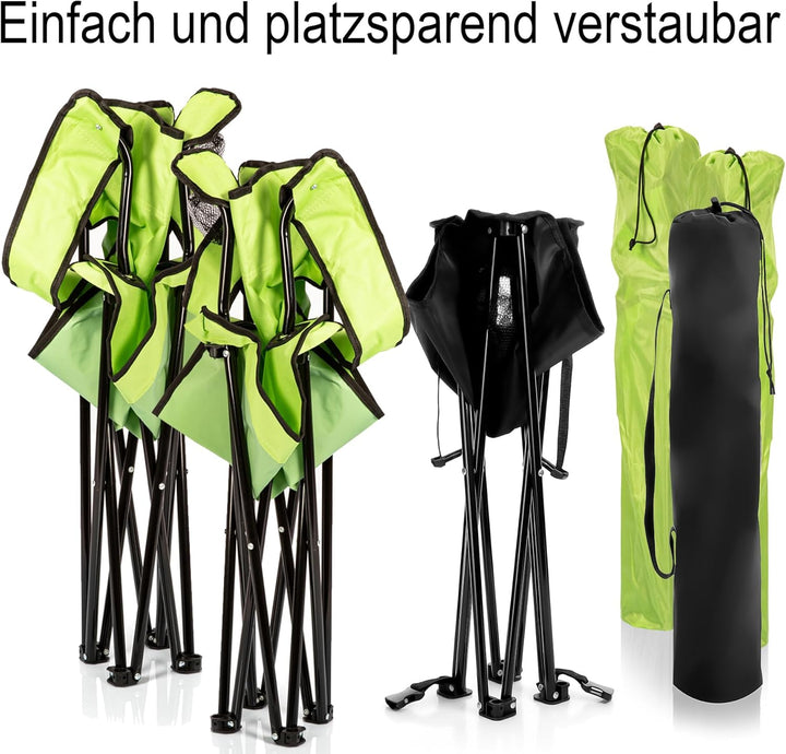 BigDean 2 Stück Campingstuhl mit Campingtisch faltbar – Faltstuhl in Neon Grün mit Getränkehalter &