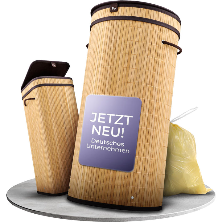 Tropi® Bambus Müllsackständer für Gelbe Säcke – 80L Gelber Sack Ständer mit Deckel & Sichtschutz – E