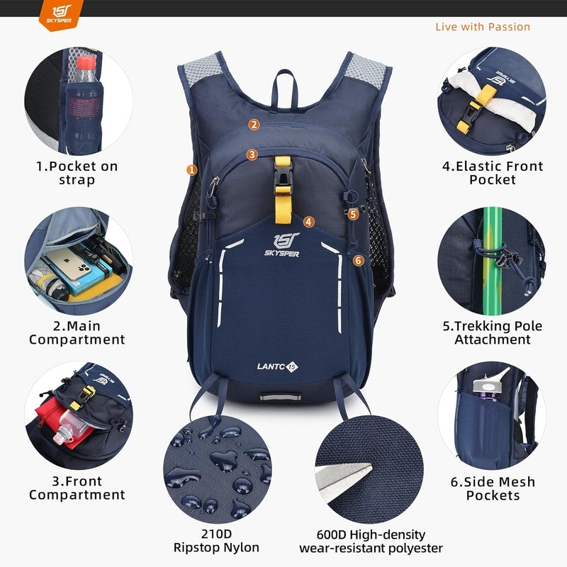 SKYSPER Wanderrucksack 15L Rucksack Klein Tagesrucksack Trekkingrucksack Travel Daypack Wandern Ruck