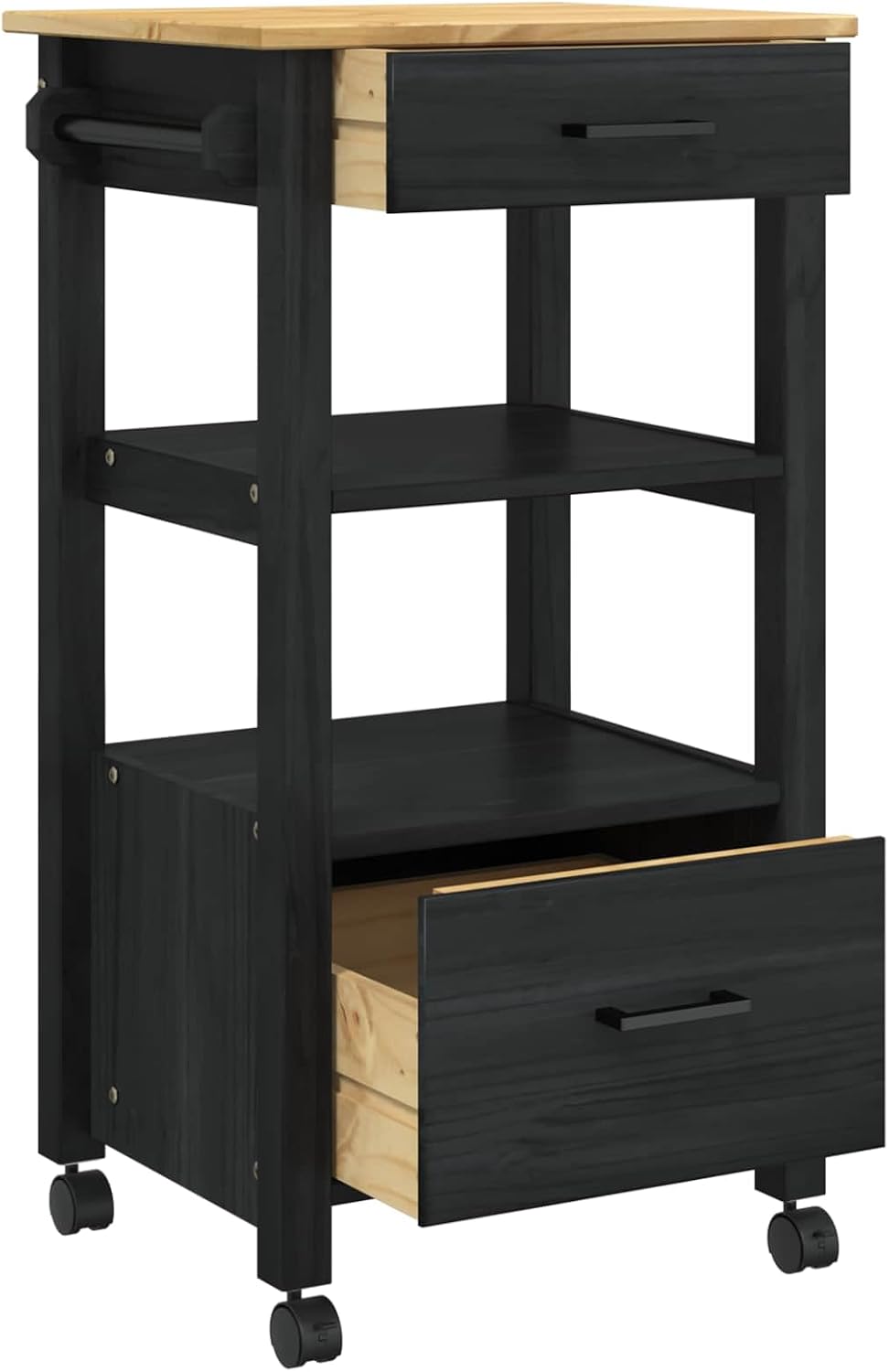 vidaXL Küchentrolley Monza Schwarz 48 x 40 x 88,5 cm Massivholz Kiefer, Schwarz