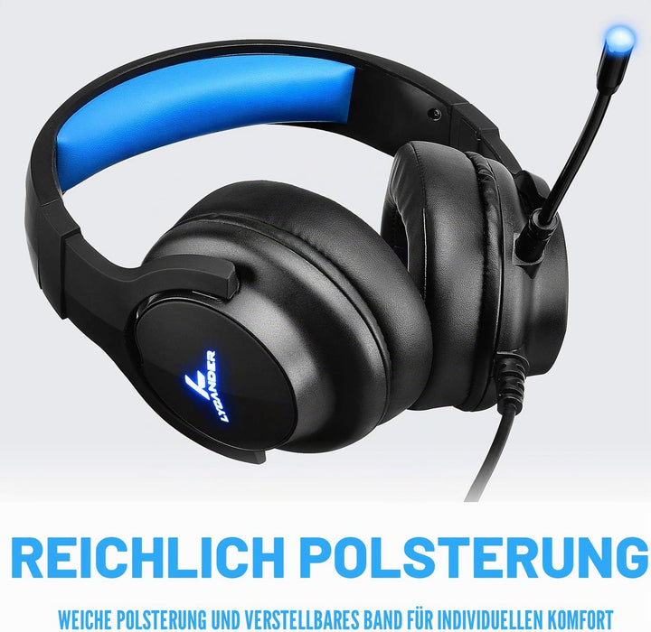 LYCANDER Gaming-Headset mit Mikrofon und LED-Licht, 3,5 mm Eingang, für PC, PS4, Xbox One, Nintendo