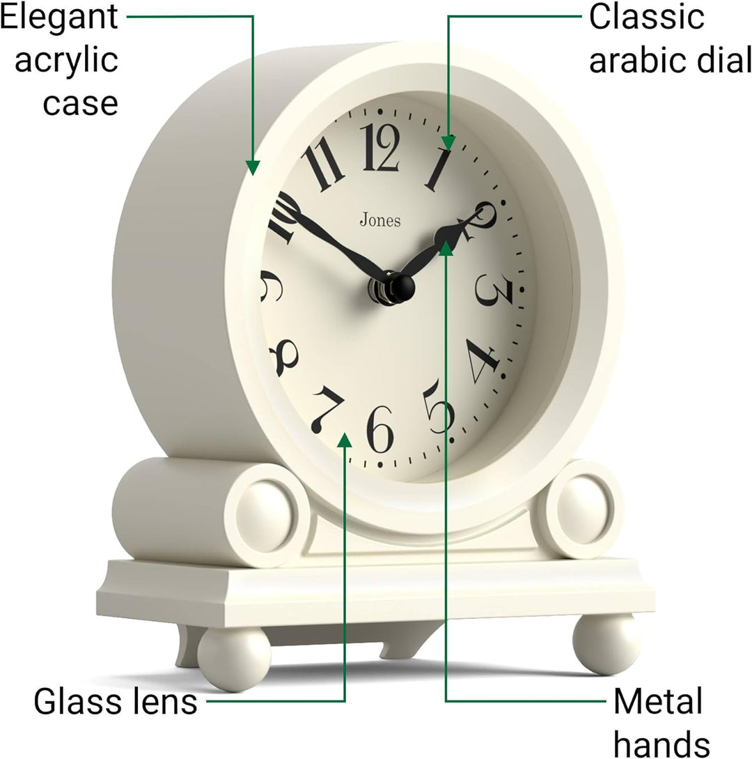 JONES CLOCKS® Maida Vale kaminuhr | Kleine traditionelle schreibtischuhr | Blasscreme | Hübsch und c