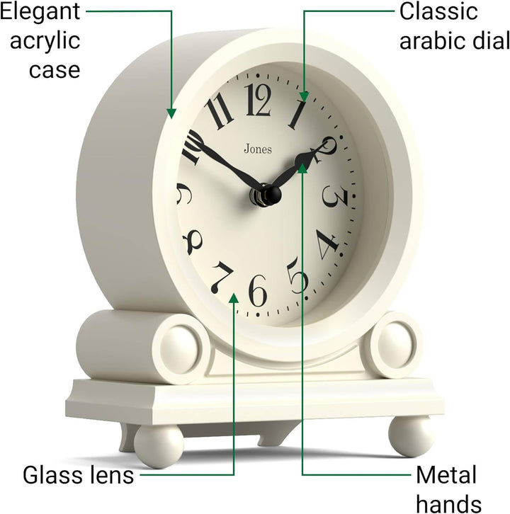 JONES CLOCKS® Maida Vale kaminuhr | Kleine traditionelle schreibtischuhr | Blasscreme | Hübsch und c