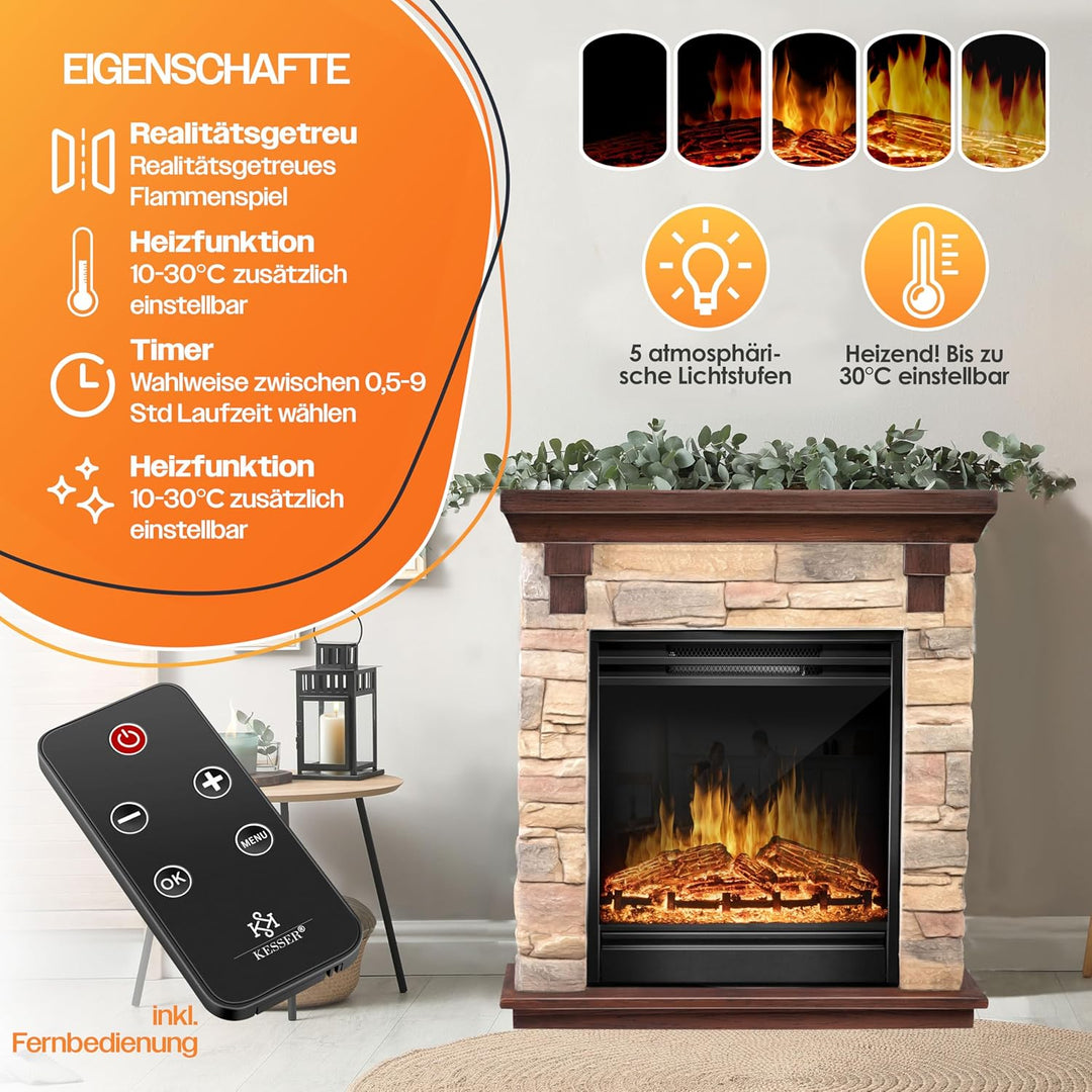 KESSER® Elektrokamin Standkamin - Kamin elektrisch mit LED 3D-Flammeneffekt, Mit Heizung Heizfunktio