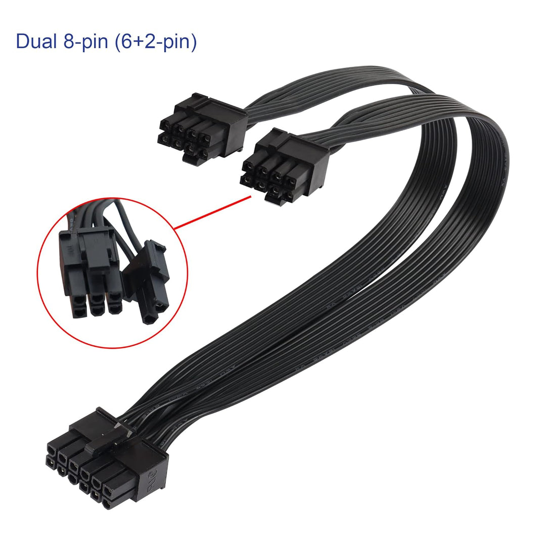 QIANRENON PCI-E 12 Pin auf Dual 8 Pin (6Pin+2Pin) Grafikkarten-Netzteilkabel Stecker auf Stecker, ge