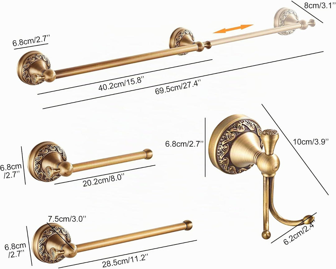 Antike Bronze Badezimmer Hardware Set,Verstellbarer Handtuchhalter, Toilettenpapierhalter, Handtuchh
