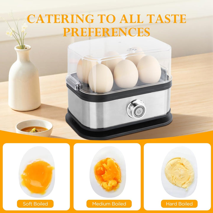 VINATO Eierkocher, bis zu 6 Eier (weich, mittel, hart, pochiert), Familiengrösse Egg Cooker, Leicht