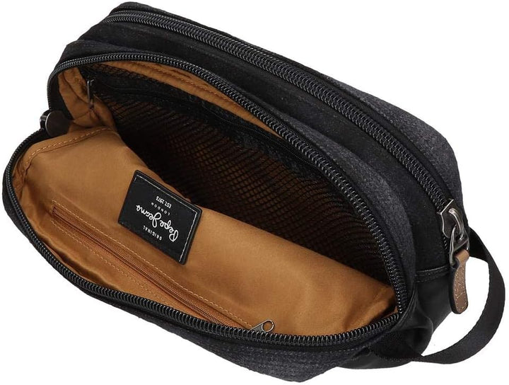 Pepe Jeans Scotch Anpassungsfähiger Vanity Case mit zwei Fächern Schwarz 26x16x12 cms Polyester und