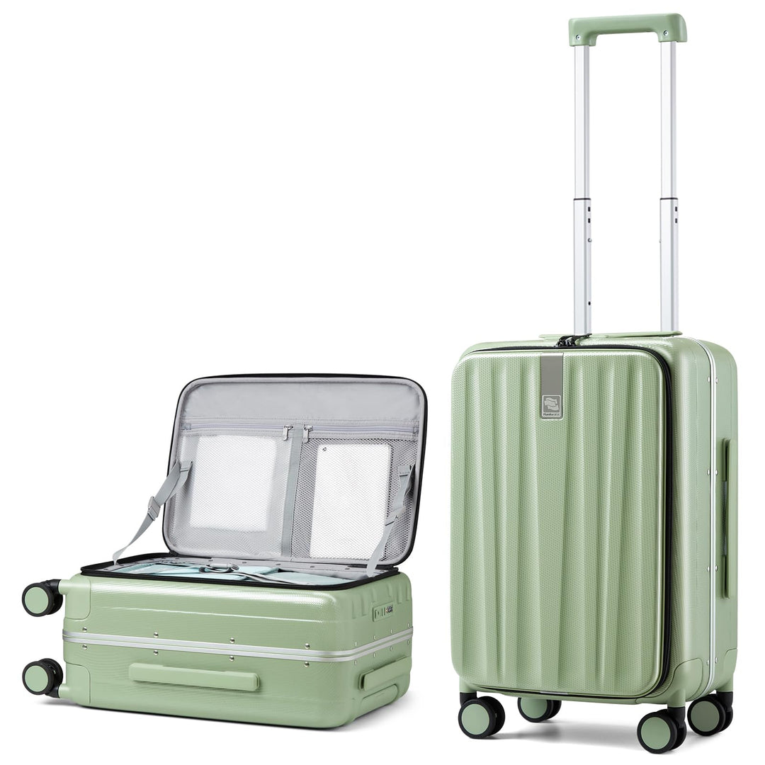 Hanke Handgepäck Koffer PC Hartschalenkoffer mit 360° Spinner Rädern Frontöffnung Reisekoffer Alumin