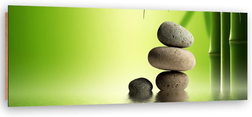 Feeby Wanddeko Zen Steine Bild Kunstdruck modern Bambus Grün 118x40 cm Deko Paneel 118x40 cm Grün_b,