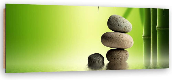 Feeby Wanddeko Zen Steine Bild Kunstdruck modern Bambus Grün 118x40 cm Deko Paneel 118x40 cm Grün_b,