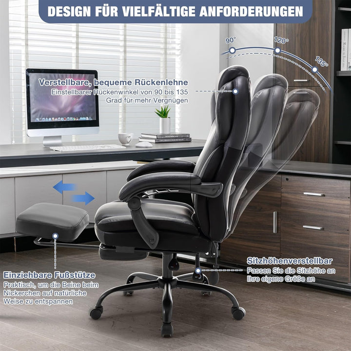 Bosmiller Ergonomischer Bürostuhl 180KG Verstellbare Schreibtischstuhl mit Hoher Rückenlehne und Bre