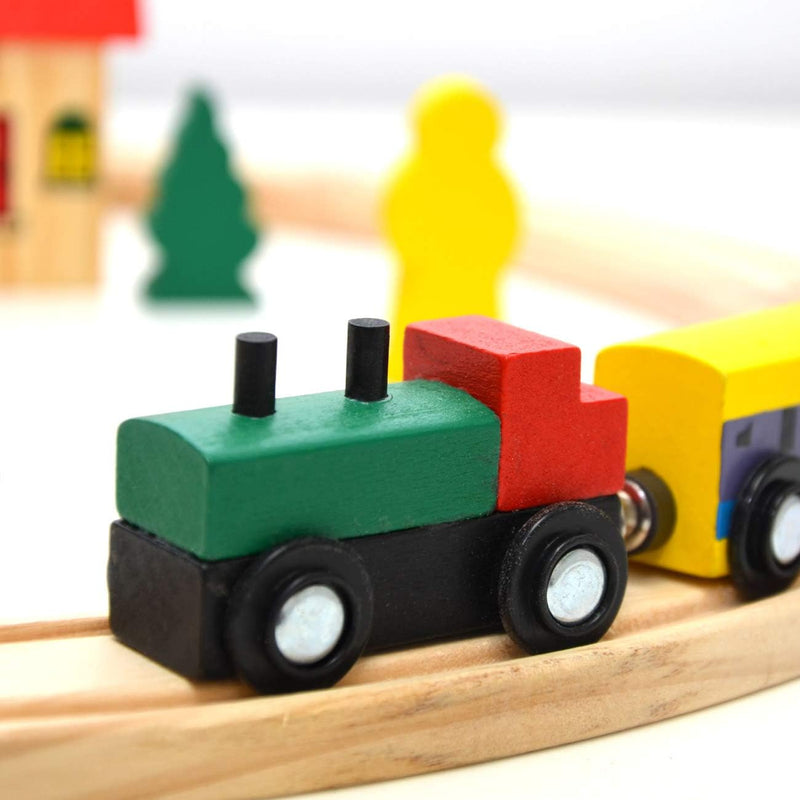 messefix 20 Teile Holzeisenbahn Set - 1m Holzschienen - Eisenbahn Starter Set Holzzug mit Schienen -