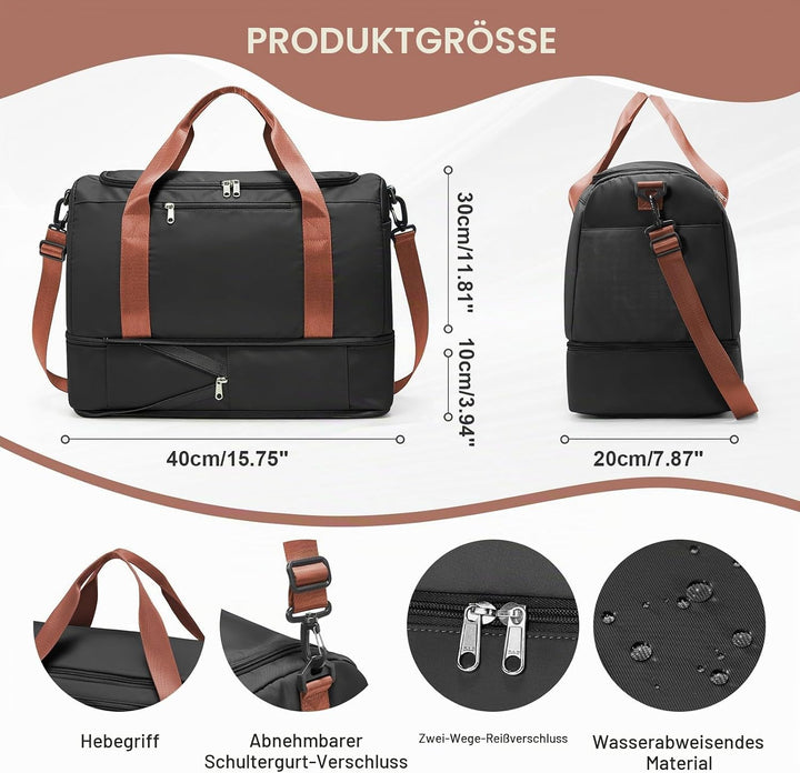 SEAFEW Reisetasche 24L, 40x30x20 Ryanair Handgepäck Tasche für Flugzeug Weekender Sporttasche Damen