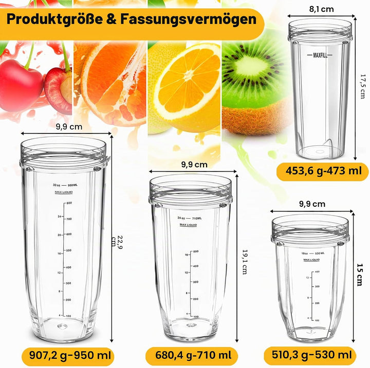 2 Stück Ersatz 32oz Blender Cup mit Sip &amp; Seal Deckel Kompatibel mit Nutri Ninja BL450 BL454 Bl455 B