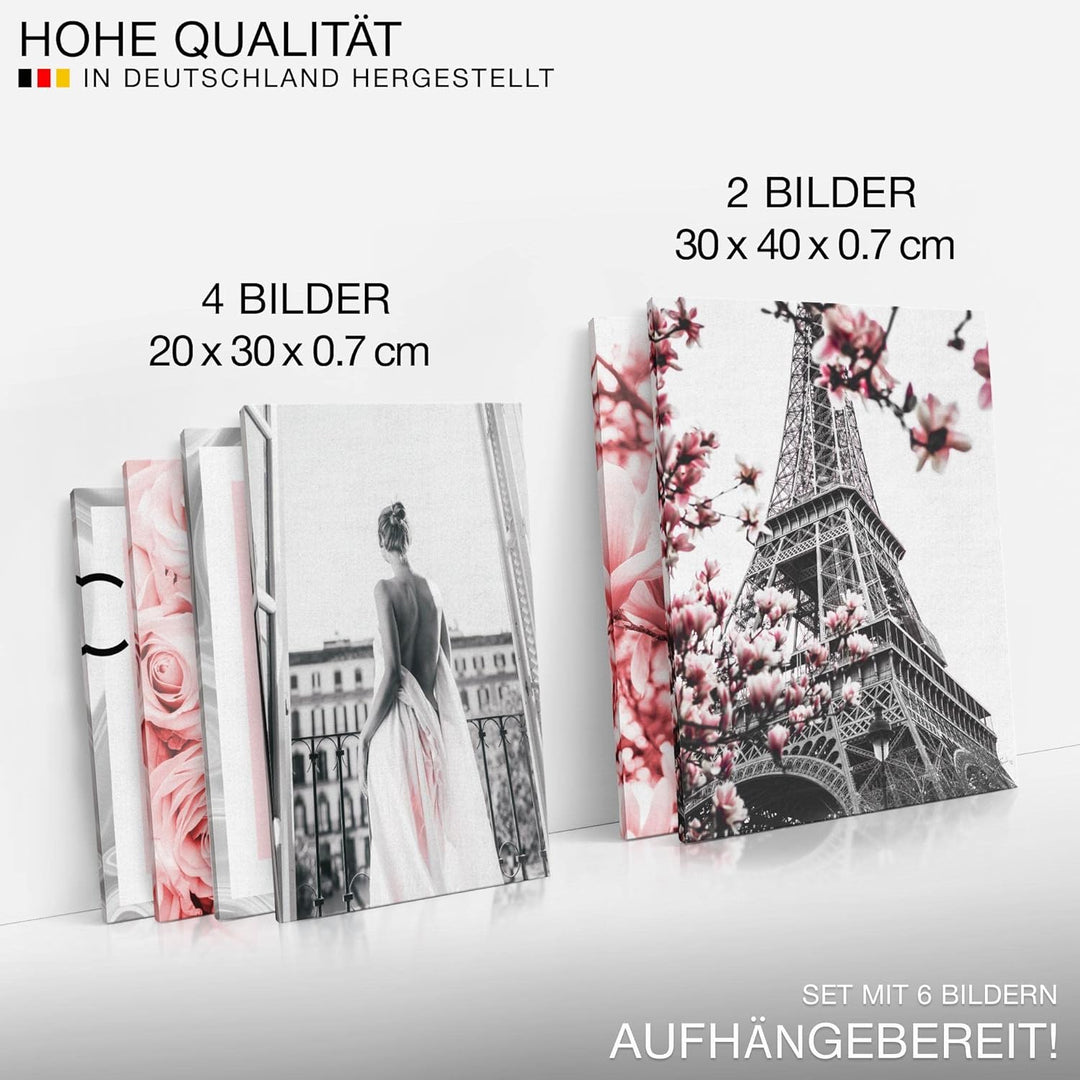 Novart Bilder Set - AUFHÄNGFERTIG - KEIN EXTRA RAHMEN BENÖTIGT - Fashion Coco Modern Grau Rosa - Woh