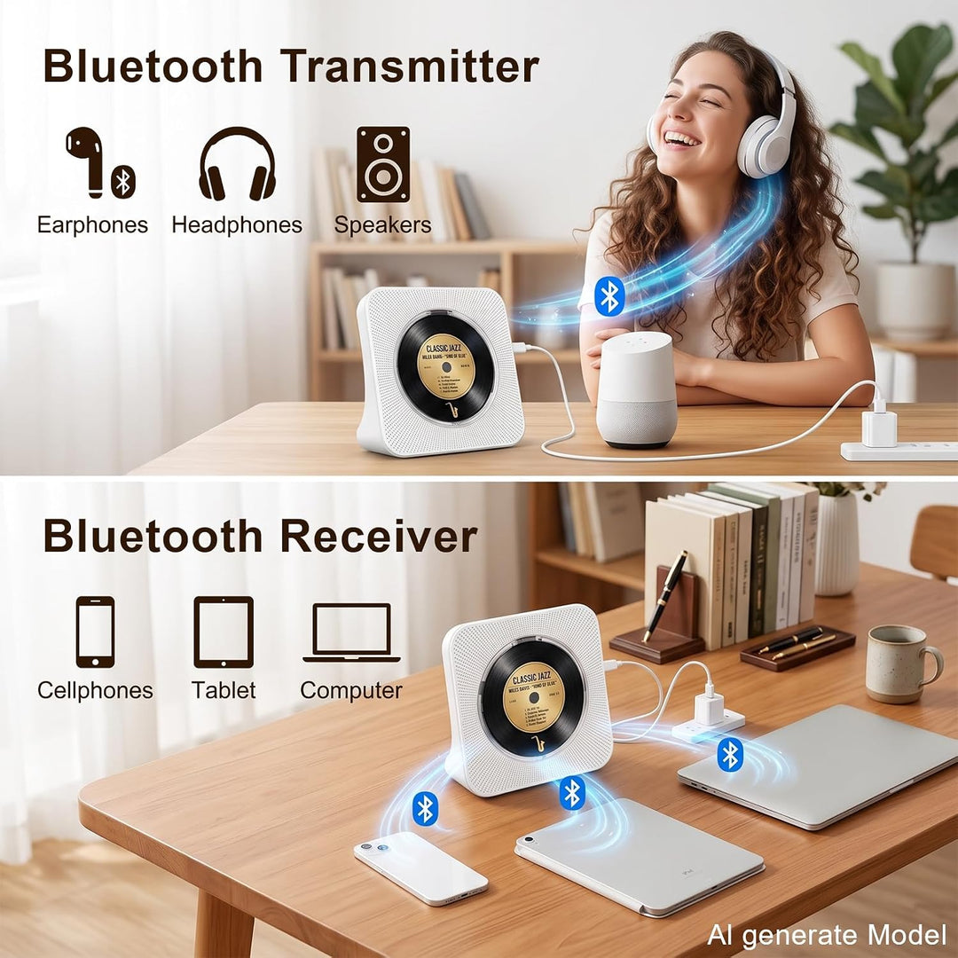 Tragbarer CD-Player mit Bluetooth, Gueray Desktop für zu Hause, Eingebaute Doppelte HiFi-Lautspreche