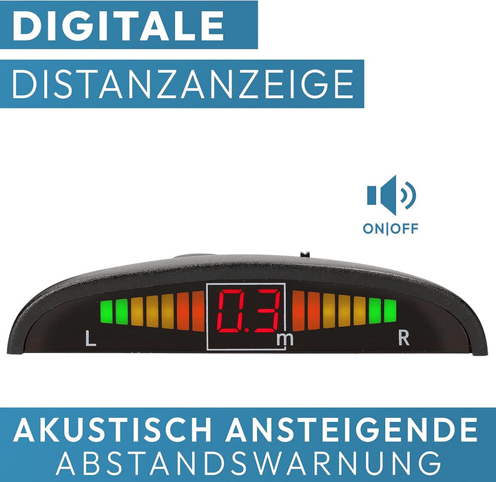 VSG24 Premium Einparkhilfe hinten mit Display zum nachrüsten am Auto, PDC Parksensoren hinten mit St
