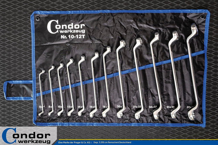 CONDOR Werkzeug 10-12T | Doppel-Ringschlüssel-Satz | 12-tlg. | gekröpft | SW 6 x 7-30 x 32 mm | Chro