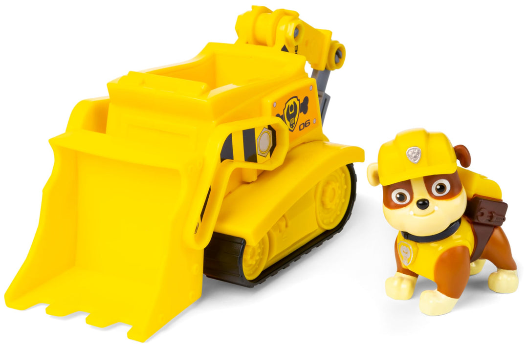 PAW Patrol, Baustellen-Fahrzeug mit Rubble-Figur (Sustainable Basic Vehicle/Basis Fahrzeug), Spielze