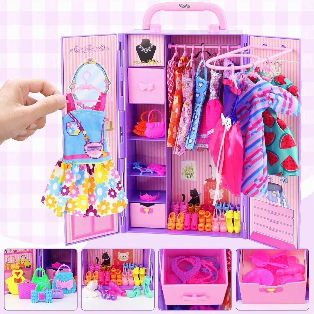 108 Stück Kleidung und Zubehör mit kleiderschrank für Puppen 29cm und 11,5 Zoll Beinhaltet Hochzeits