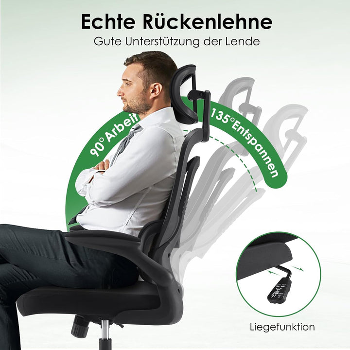 Farini Schreibtischstuhl mit Kleiderständer Bürostuhl Ergonomisch mit Verstellbarer Kopfstütze, Offi