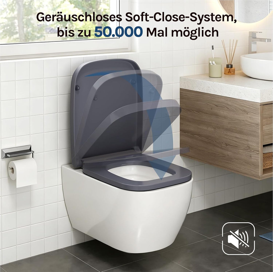 WOLTU Toilettendeckel mit Absenkautomatik, WC Sitz Eckig, aus Duroplast, Quick-Release zur einfachen