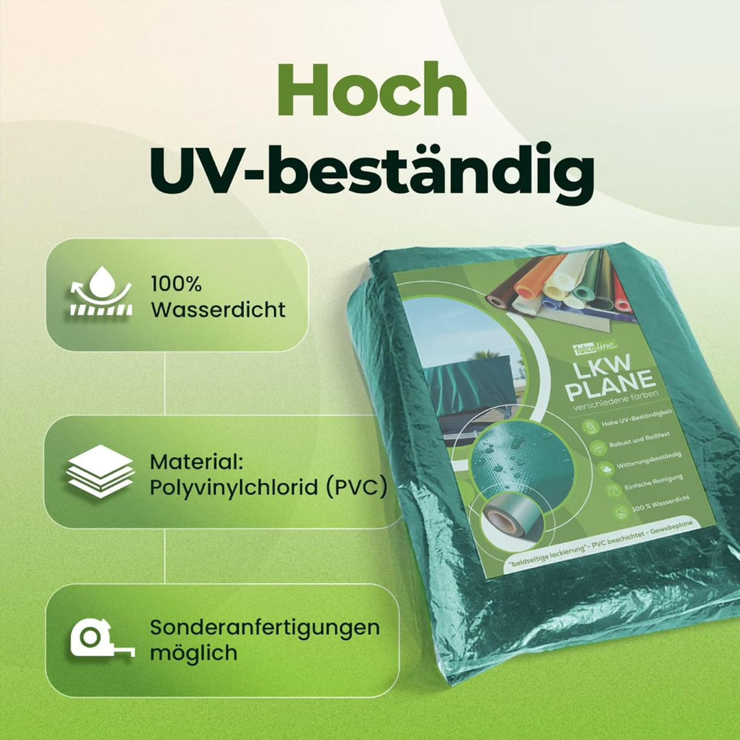 LKW Plane 700 g (6,00 m 2,50 m, Grün) PVC Plane, Abdeckplane Meterware, sehr robust, hochwertig, bei