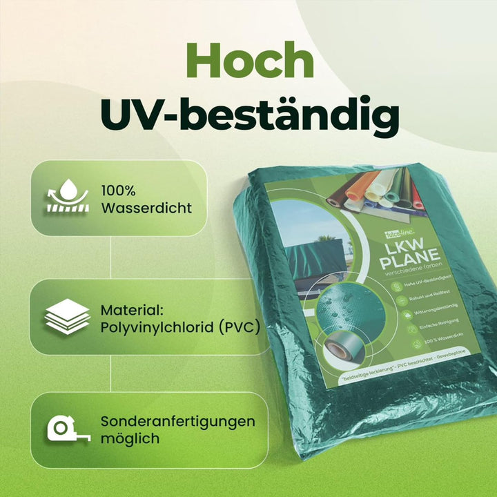 LKW Plane 700 g (6,00 m 2,50 m, Grün) PVC Plane, Abdeckplane Meterware, sehr robust, hochwertig, bei