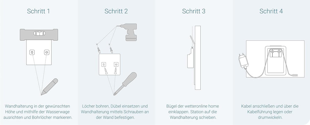 Wandhalterung für wetteronline home (ab 2. Generation), komplettes Wandmontage-Set mit Kabel, Schrau