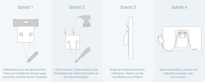 Wandhalterung für wetteronline home (ab 2. Generation), komplettes Wandmontage-Set mit Kabel, Schrau