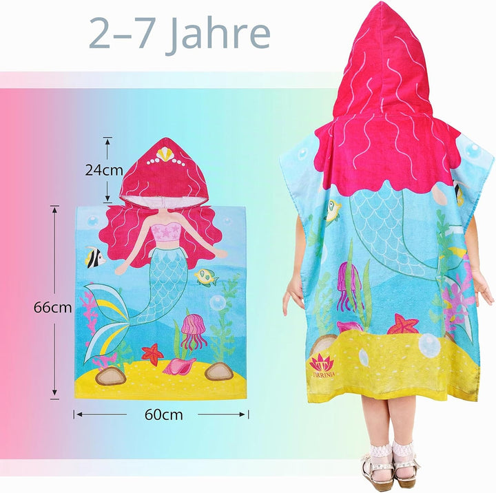 Kato Tirrinia 100% Baumwolle Badeponcho Strandtuch 90-120cm Mädchen Kinder, Absorbierender Bademante