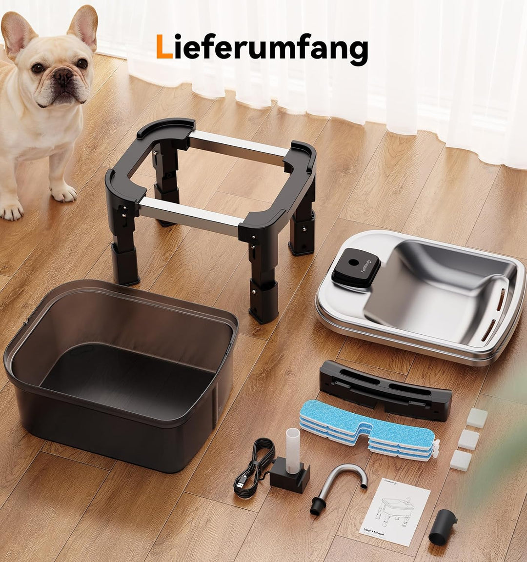 FEELNEEDY 9L Trinkbrunnen für Hunde mit 3-Stufig Verstellbarem Ständer, Hundebrunnen mit 3 Filters,