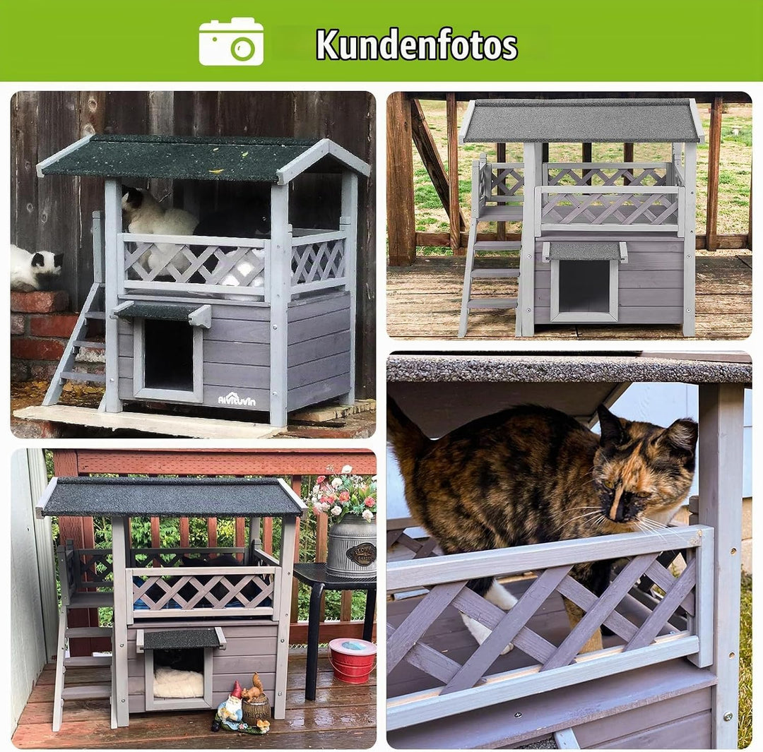 Seiyierr Outdoor＆Innenbereich Katzenhaus wetterfest draussen Im Freien verwilderte Katze Haus Zwei S