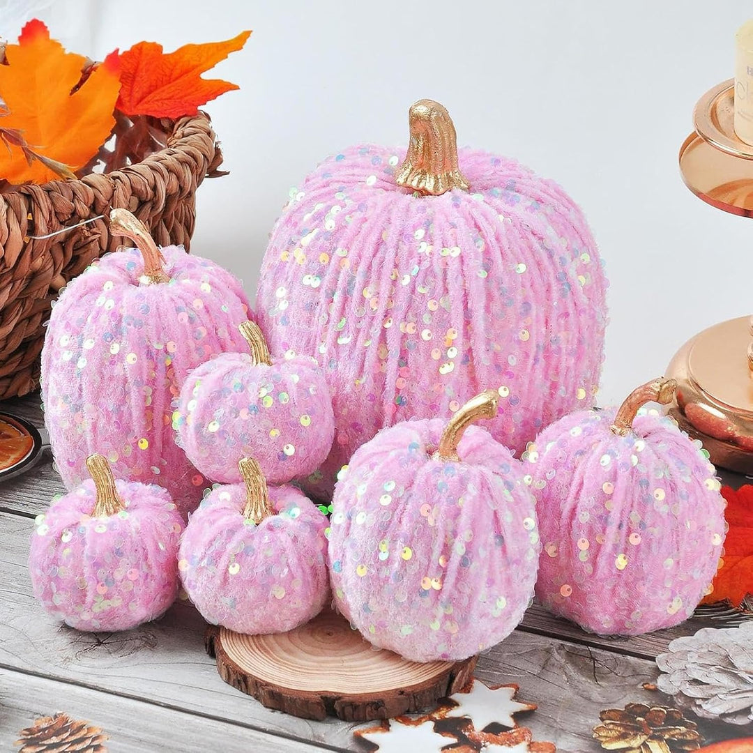 Generisch Kürbis Deko 7 Stück Glitzer Zierkürbisse Thanksgiving Herbstdeko