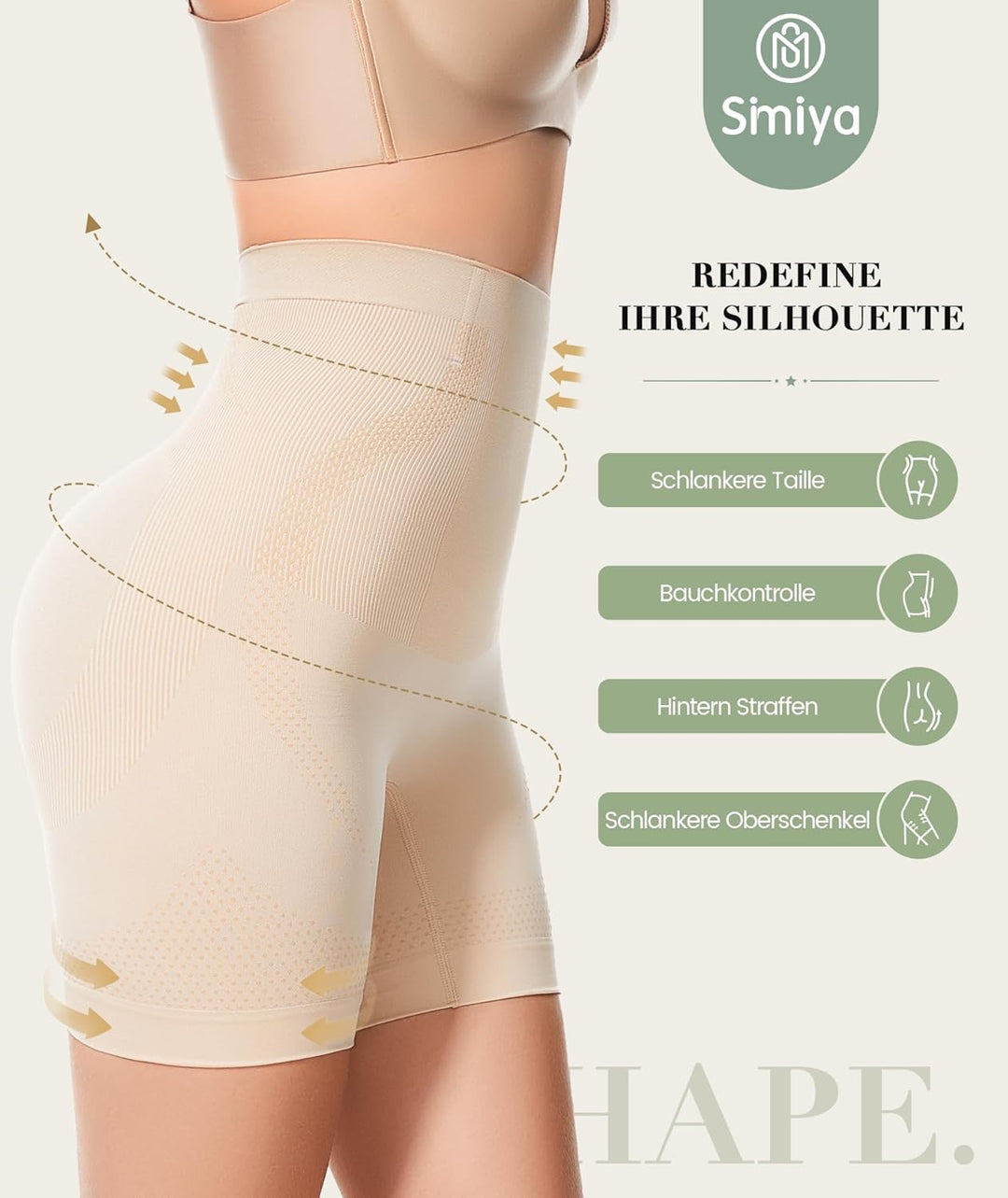 SIMIYA Bauchweg Unterhose Damen Hohe Taille Bauch Weg Shapewear Miederhose mit Bein Shaping Unterhos