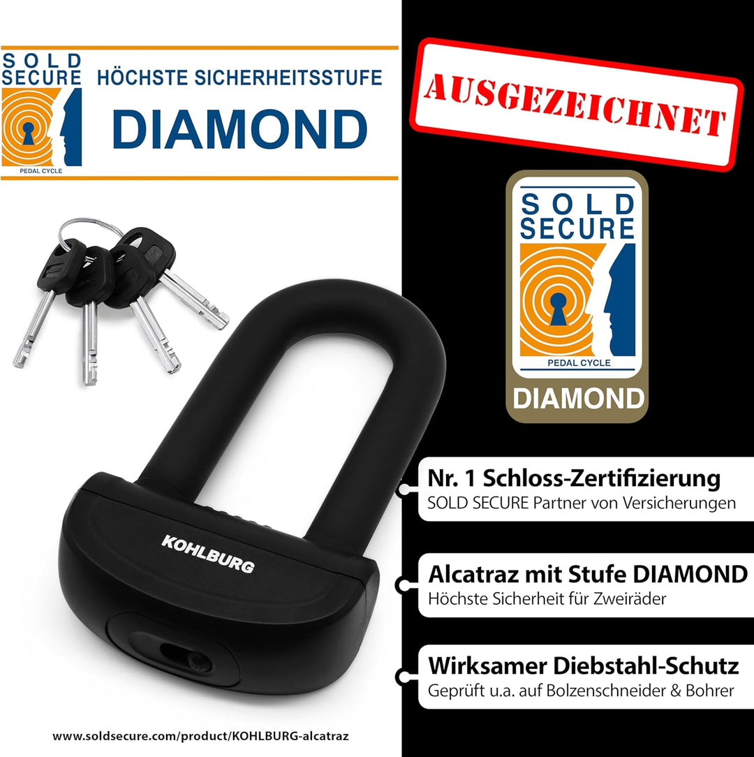 KOHLBURG 6kg massives 150cm VdS Sicherheits- Motorradschloss Typ Alcatraz, 13mm Spezialstahl-Kette,