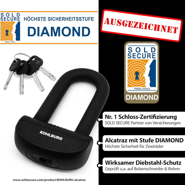 KOHLBURG 6kg massives 150cm VdS Sicherheits- Motorradschloss Typ Alcatraz, 13mm Spezialstahl-Kette,